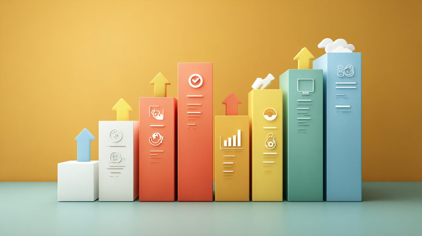 ロードマップ・成長・ステップアップを表すビジネスのインフォグラフィック画像（4段階の矢印図など）