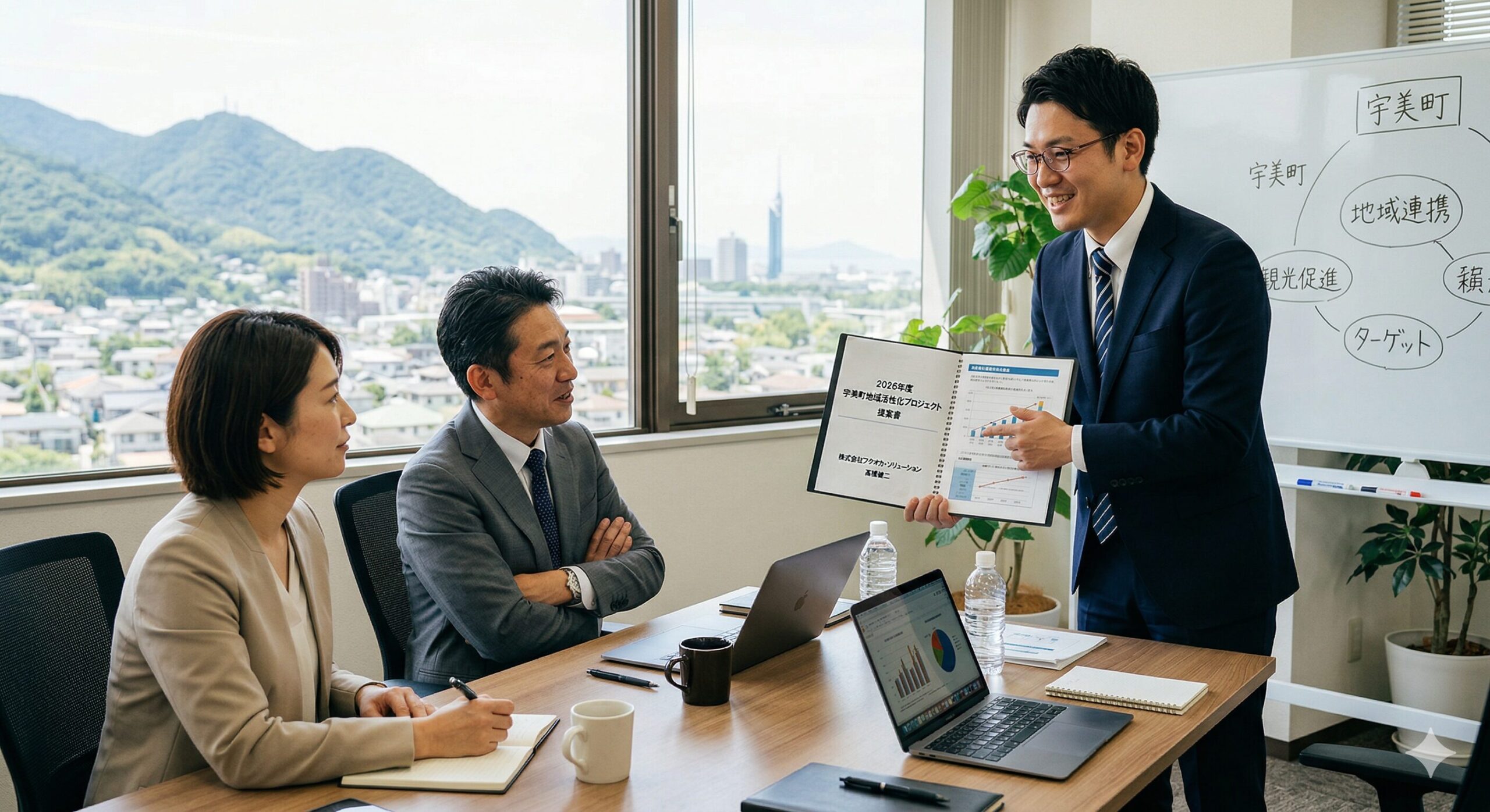 資料を使って提案している営業マンの写真