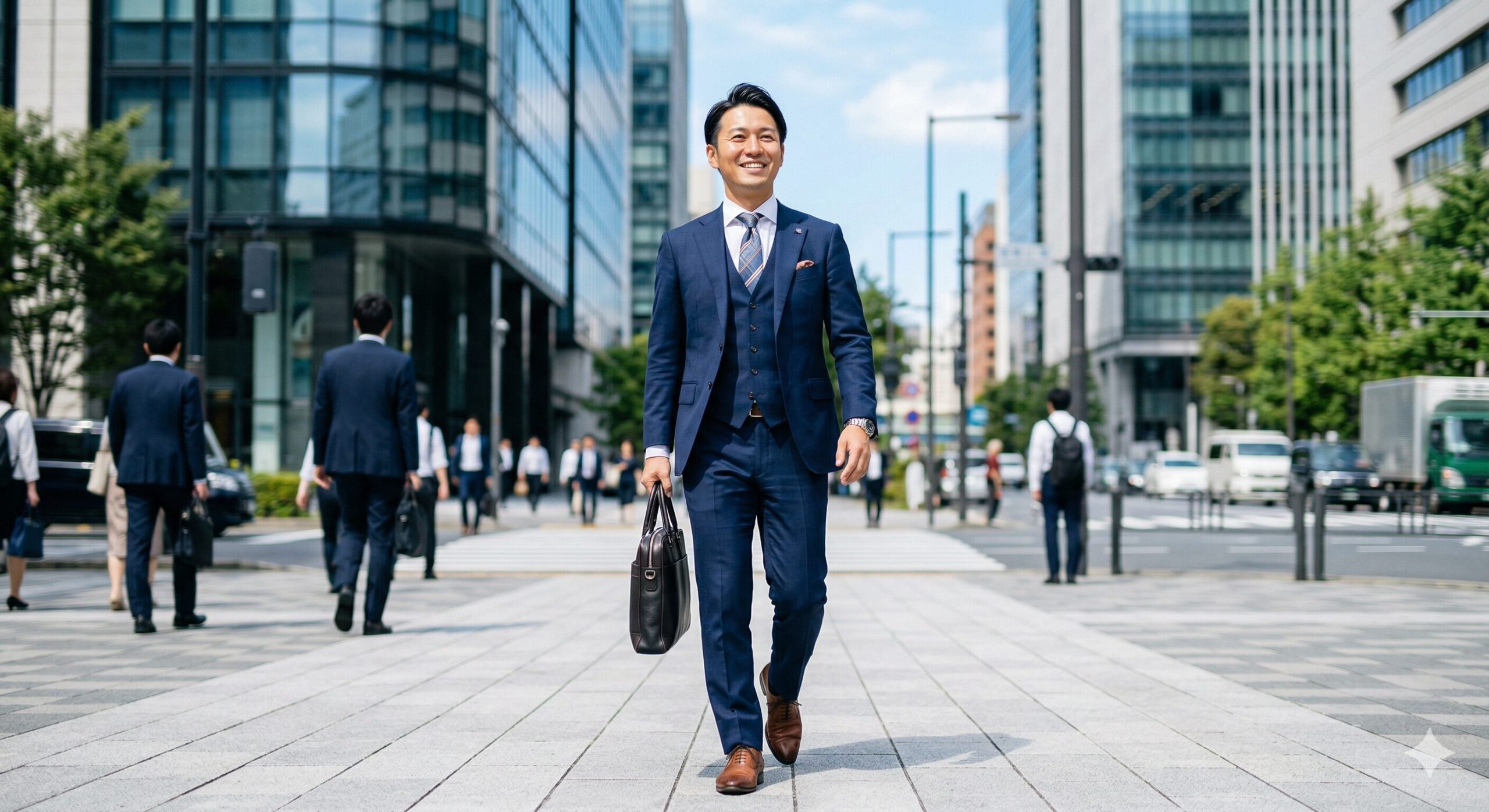 自信を持って前を向くビジネスマンの写真